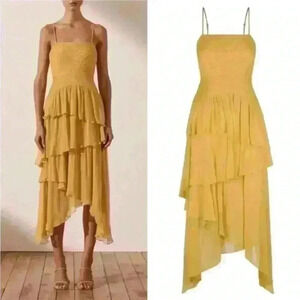 NEW Shona Joy Iris Pin Frill Midi Dress in Saffon Yellow Size Xtra Small